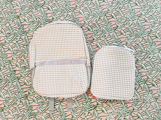 Tan Gingham backpack & lunch box